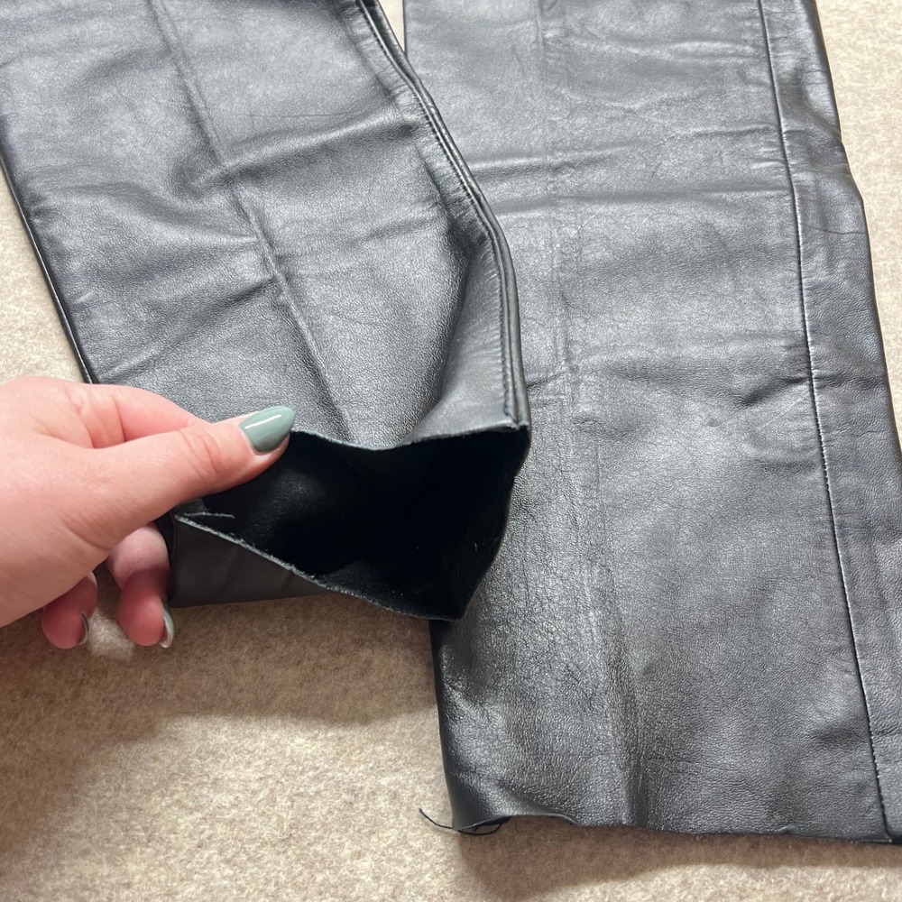 Amati Black VTG Genuine Leather Pants High Waist Straight‎ Leg Argentina Size 3 - Picture 7 of 9